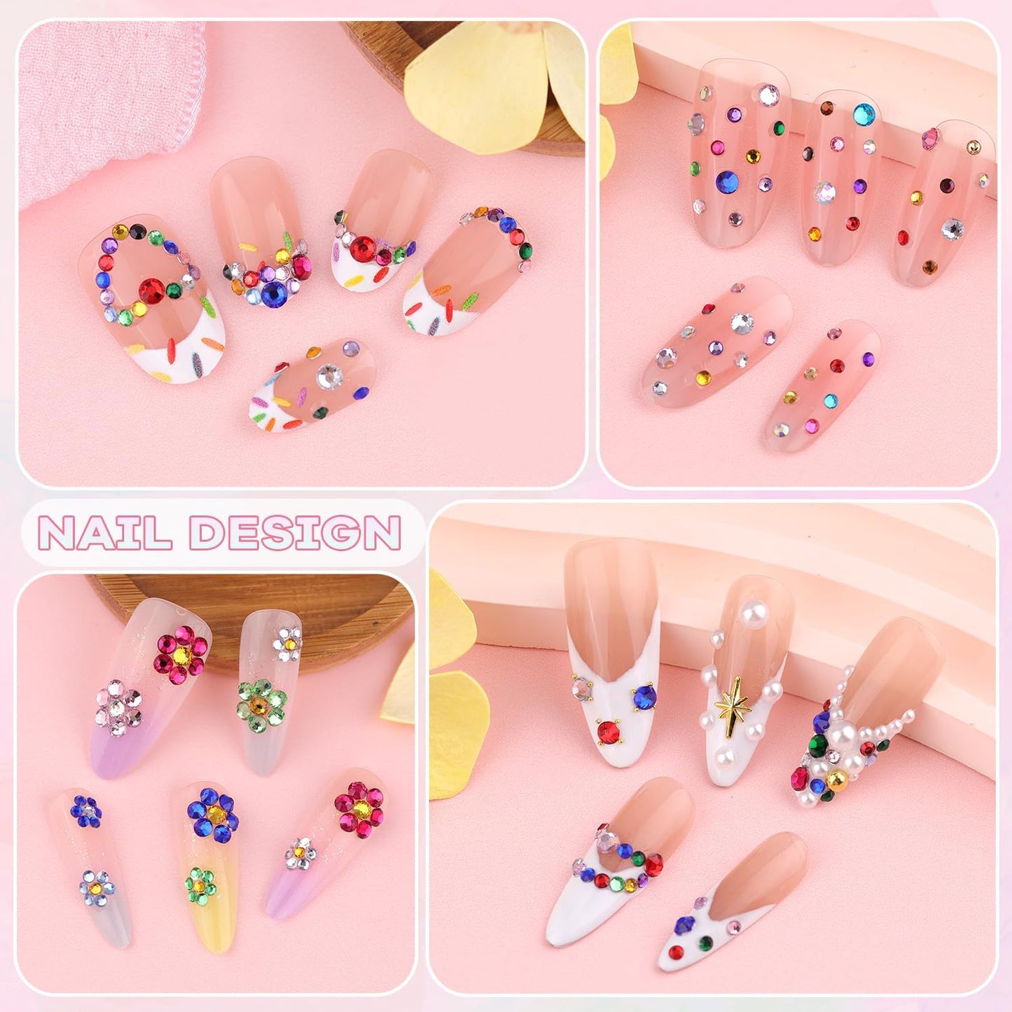 4200Pcs Glass Crystal Small Rhinestones for Nail Art, Colourful SS3-SS10 Flatback Bedazzling Gems, Nail Rhinestones and Gems Crystals Charms for Acrylic Tips Manicure Decor