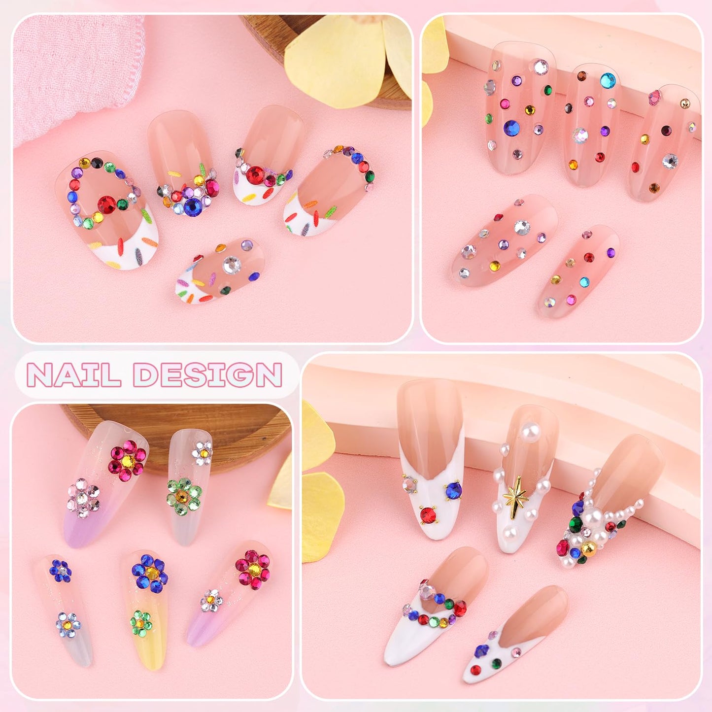 10000Pcs Small Resin Rhinestones for Nail Art with 15ML Nails Rhinestone Glue, Colorful 2/3MM Flatback Bedazzling Gems, Nail Rhinestones and Gems Crystals Charms for Acrylic Tips Manicure Decor