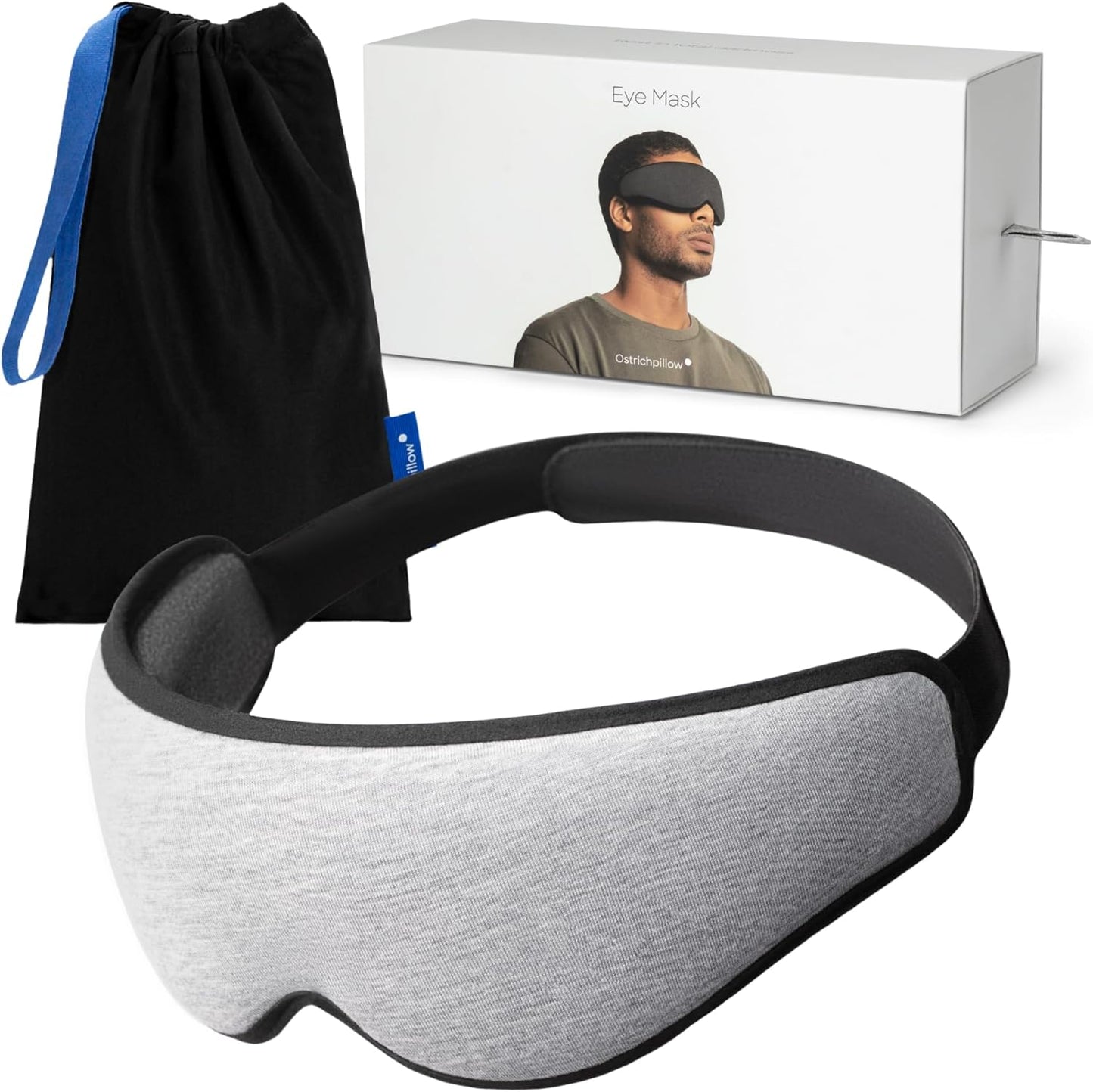 Ostrichpillow Eye Mask, Sleep Mask for Men Women 100% Blackout, No Pressure On Eyes, Soft & Breathable, Adjustable Fit, Travel Bag Included