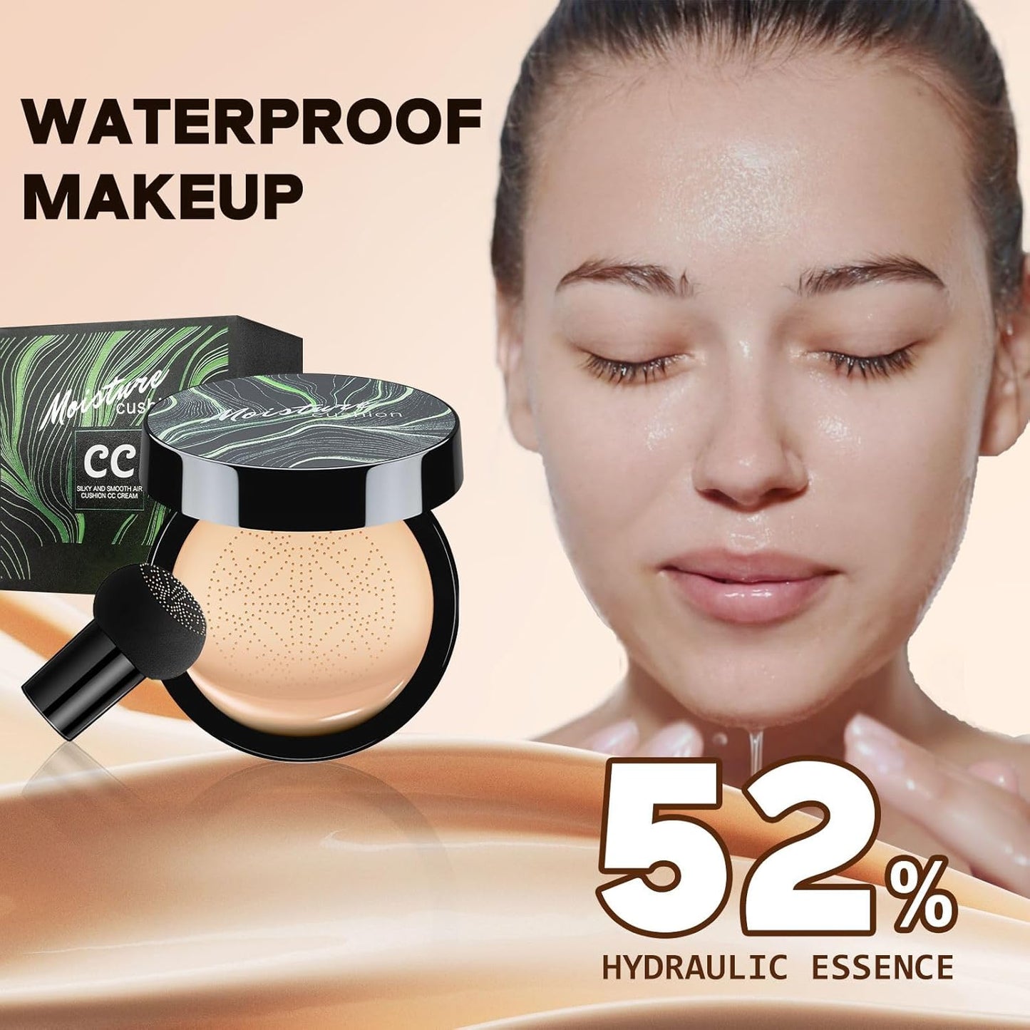 Mushroom Head Air Cushion CC Cream - BB Cream Foundation Makeup Concealer Moisturizing Oil Control, Long-Lasting & Waterproof, Easy Makeup Even Skin Tone (Natural, 3.21 Ounce (Pack of 1))