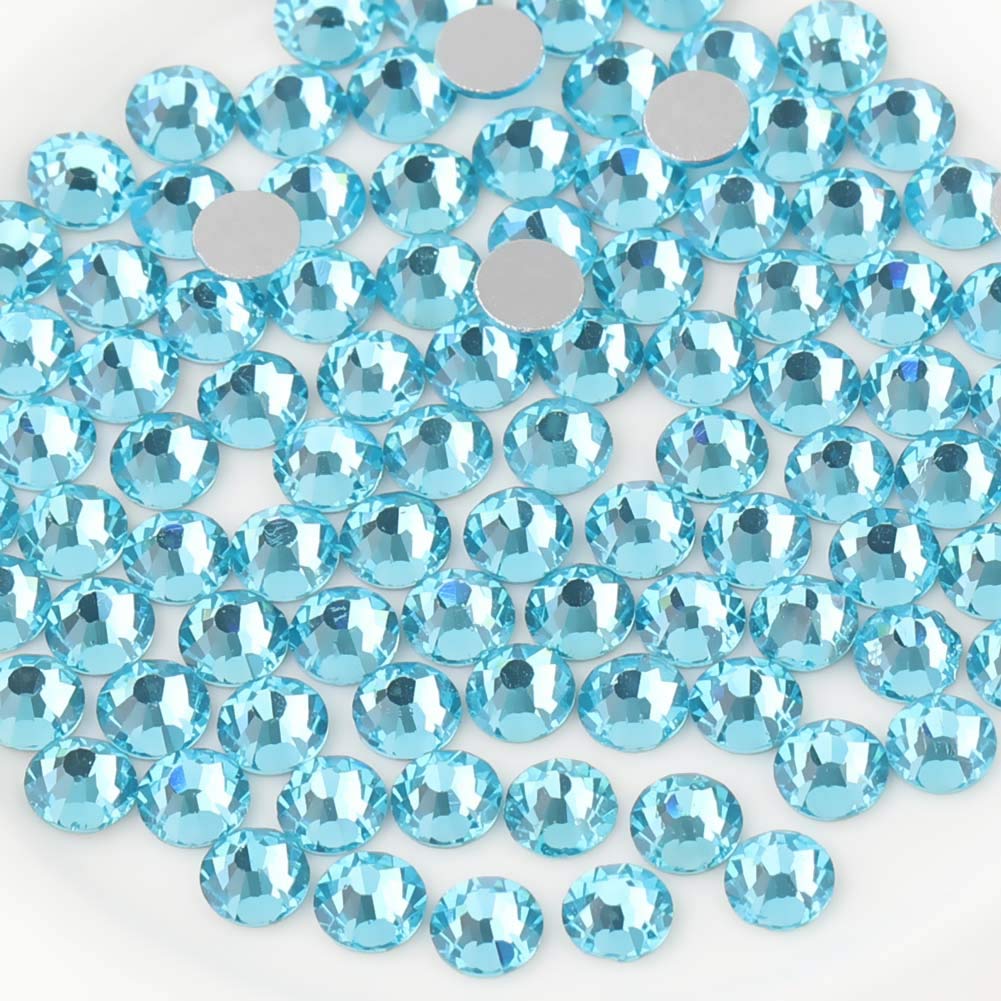 Beadsland 1440pcs Flat Back Crystal Rhinestones Round Gems for Nail Art and Craft Glue Fix, Aquamarine,SS12,3.0-3.2mm