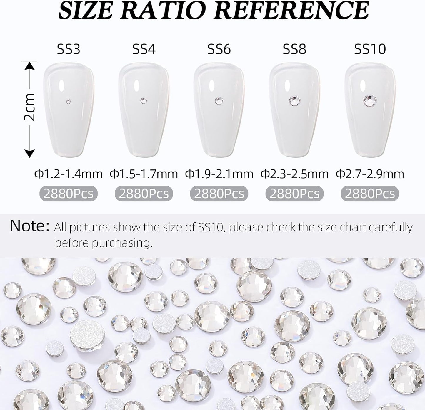 Crystal Clear Flatback Rhinestones, Glass Rhinestones for Nail Art and Craft, Glue Fix, Loose Crystal Gemstones(Crystal, SS3, 2880pcs, 1.3-1.4mm)