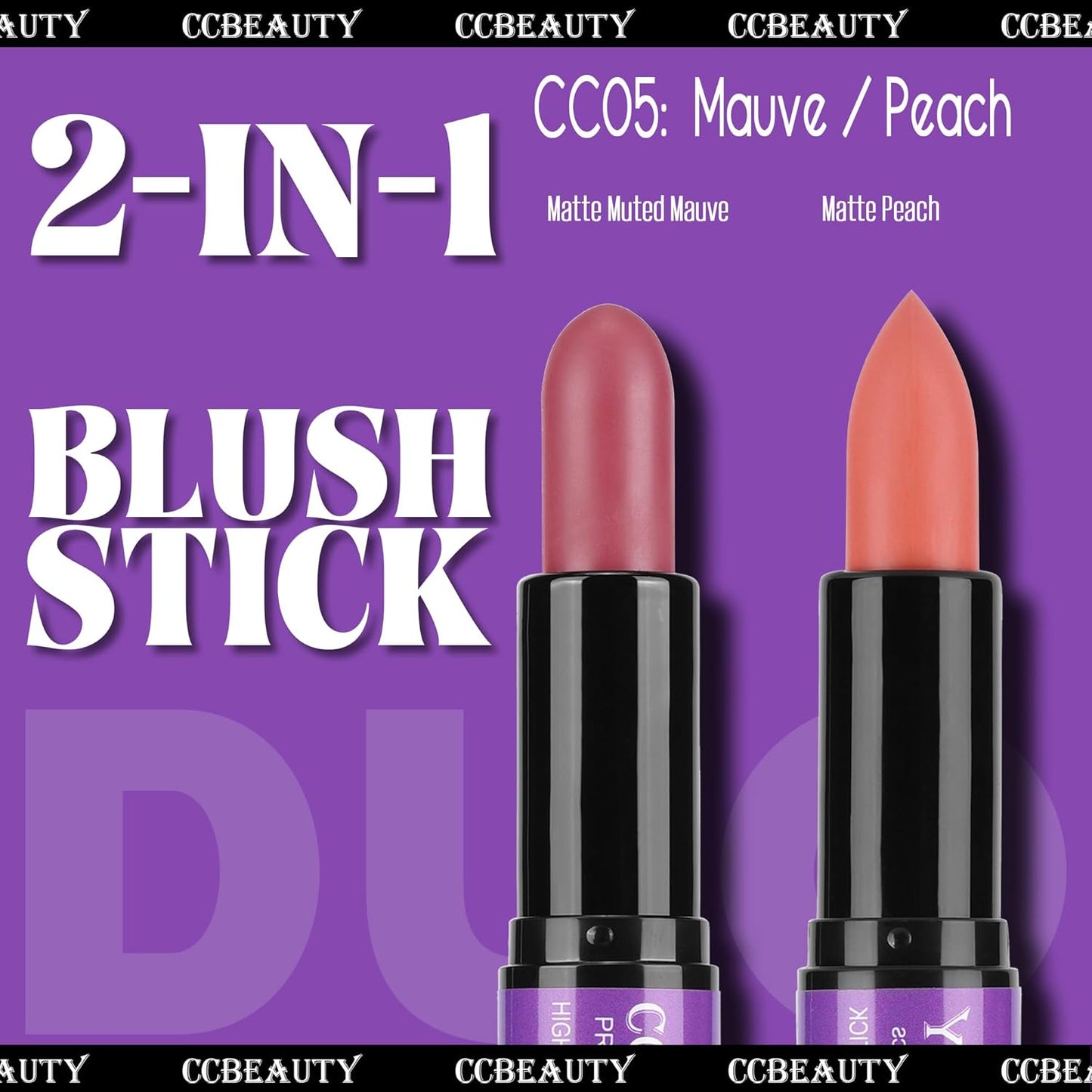 CCbeauty 2pcs 2-IN-1 Matte Contour Highlighter Stick with Blush,Cream Dual-End Highlight Bronzer Concealer & Blusher for Cheeks & Lip, Long Lasting Contouring for Face Shaping Makeup, Light-Medium