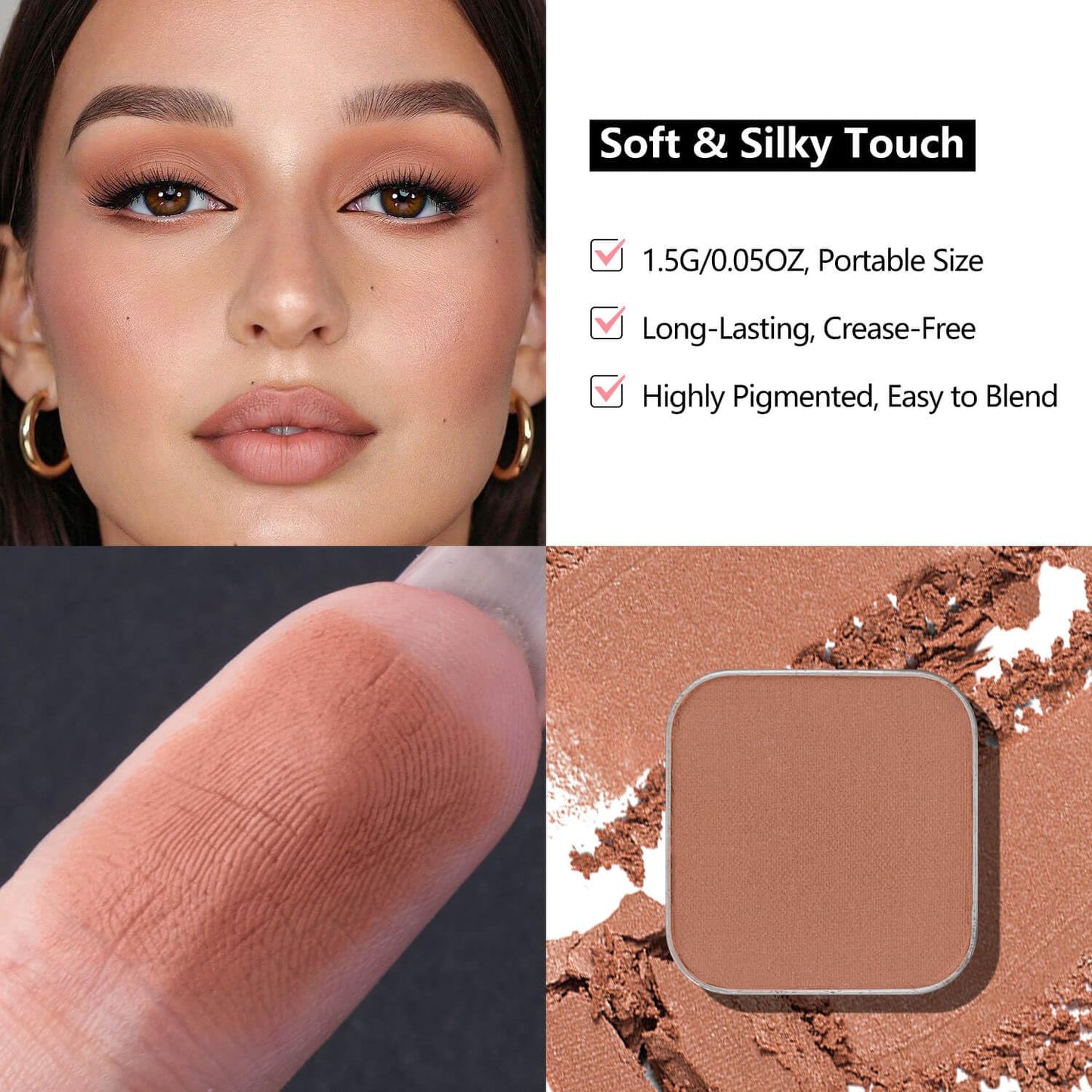 3-Color Eyeshadow Combo Pack – Matte & Shimmer Neutral Shades,Powder, Highly Pigmented, Long-Lasting, Refills Pans for Custom Magnetic Palette