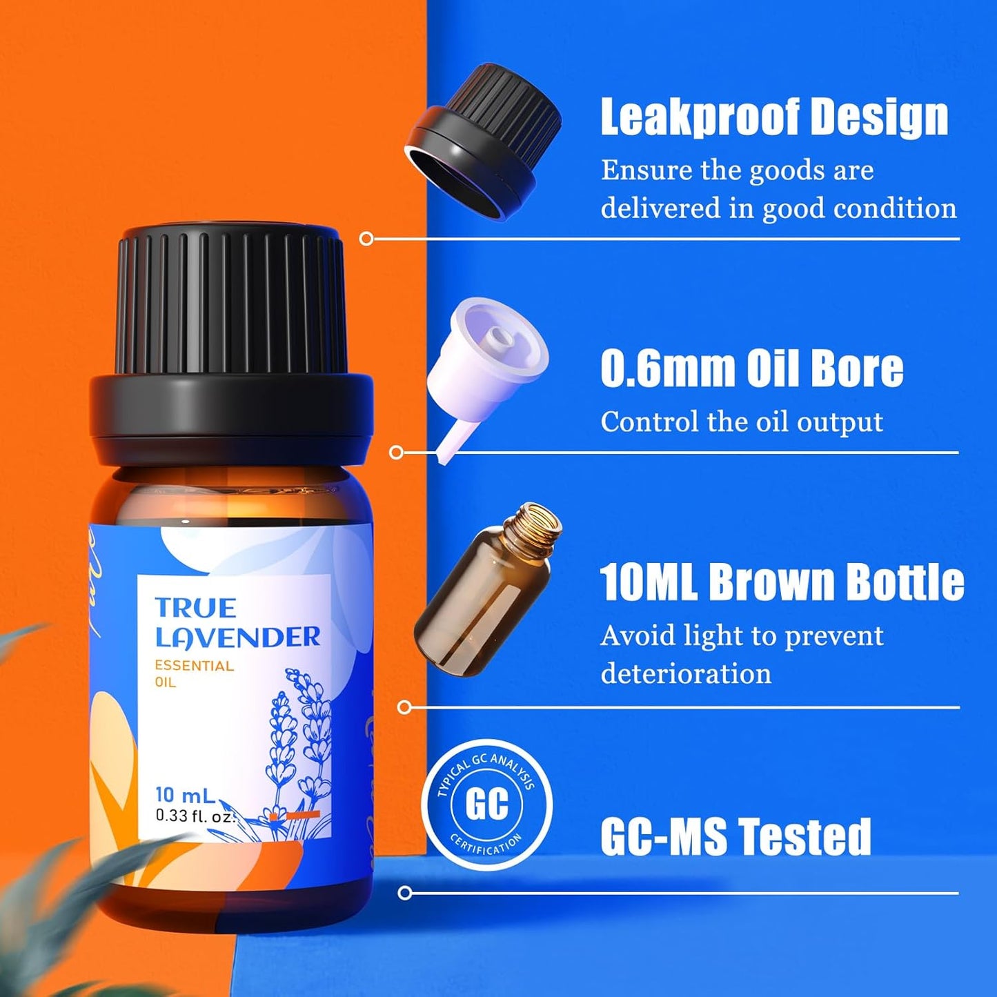 HIQILI Essential Oils for Diffusers for Home，Top 6 Gift Essential Oil Set，Include Lavender, Orange, Peppermint, Tea Tree, Eucalyptus, Lemongrass，Beginner Kit（10ML*6）