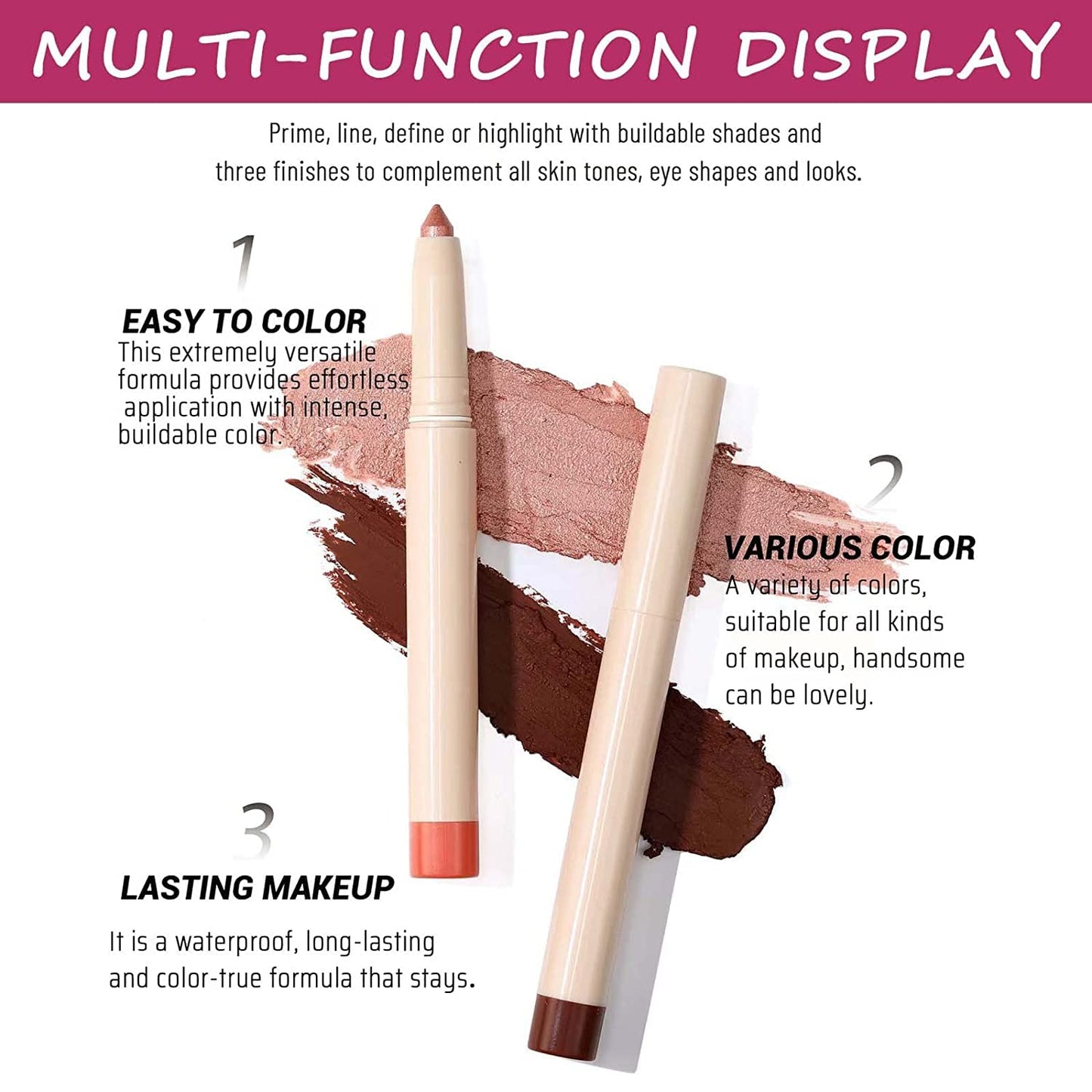 Silver Grey Cream Glitter Shimmer Eyeshadow Pencil, Waterproof Long Lasting Eye Shadow Stick High Pigment Hypoallergenic Highlighter Stick Create Multi-Dimensional Eyes Look 11#