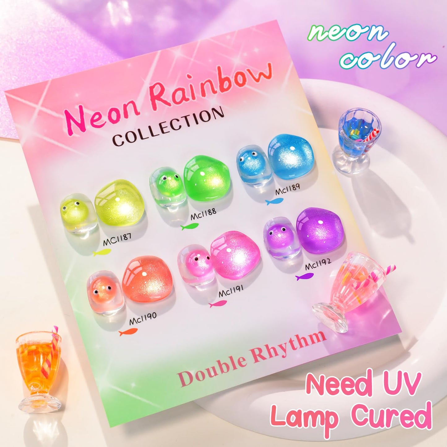 Double Rhythm 6 Colors Cat Eye Gel Polish Set Shimmer Glitter with Magnet Holographic Reflective Magnetic UV Nail Art Kit (6-Kit-53)