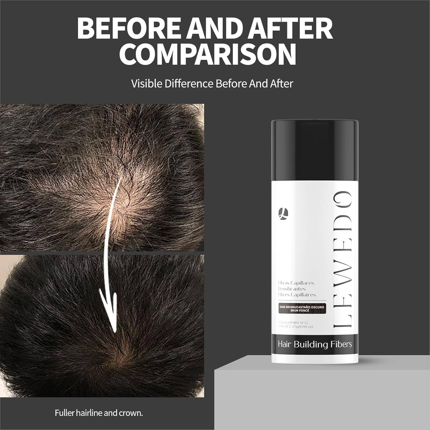 Hair Building Fibers - Instant Volume for Thinning Hair, Natural Appearance with Electrostatic Adsorption,Plant-Based, All-Day Hold, 25G Dark brown