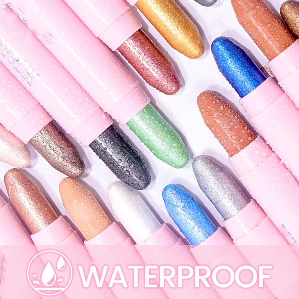 evpct 1Pcs Sand Shimmer Cream Eye Shadow Brightener Sticks for Eyes Waterproof Pigmented, Double Ended Cream Eyeshadow Stick Pencil Pen with Applicator, Eye Shadow Palette Highlighter Makeup 25