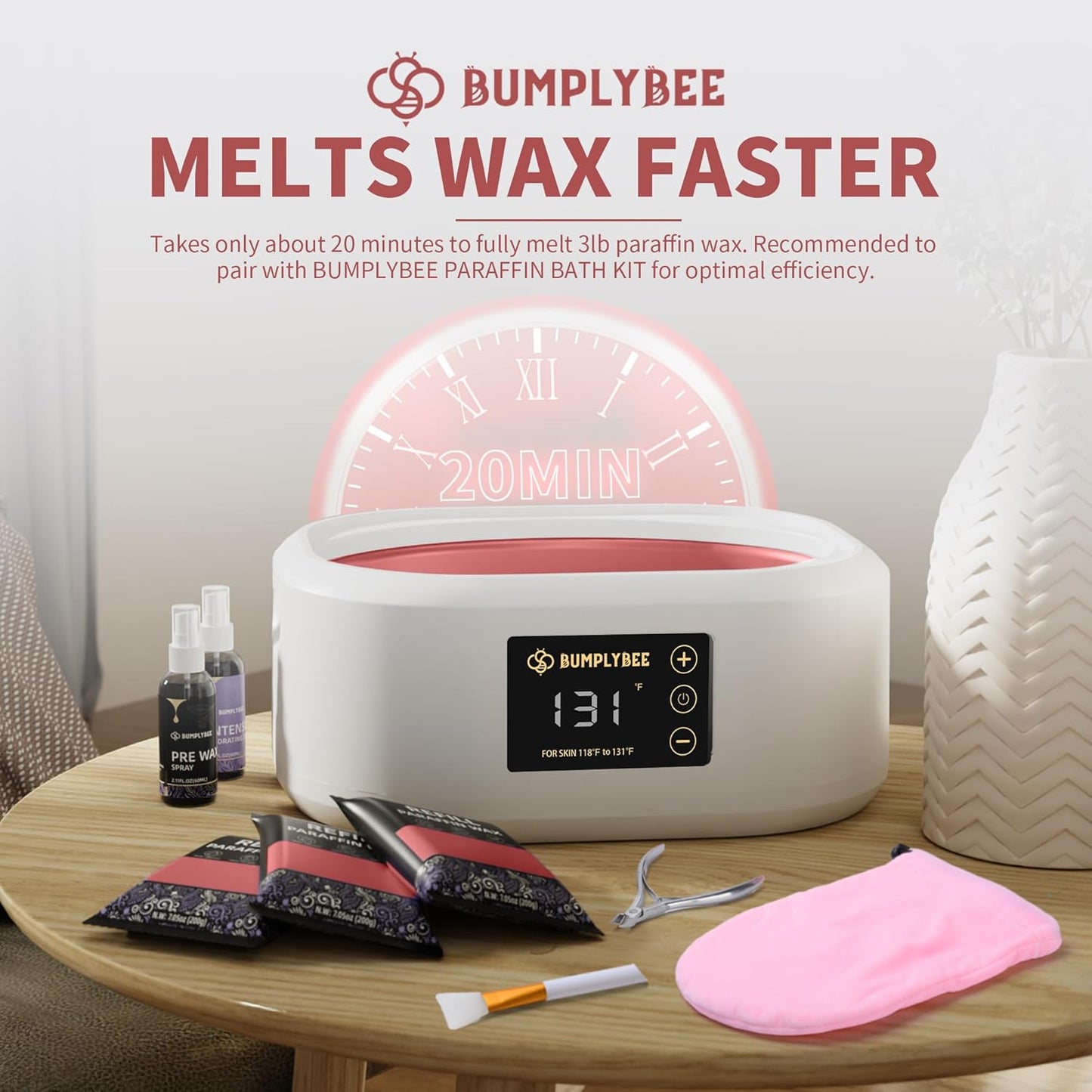 Paraffin Wax Kit - 10 Packs Rose Scent Refills with Silicone Brush - Non-Greasy, Easy-Peeling Wax for Hands & Feet, Skin Moisturizing