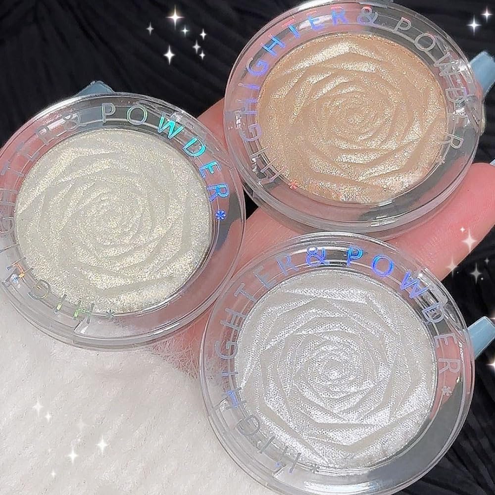 evpct Pearl White & Blonde Gold Face Highlighter Makeup Shimmer Glitter Diamond Sparkly Highlighters Makeup Palette Powder for Face Body Cheek iluminadores iluminador de jos maquillaje luminizers 1+2