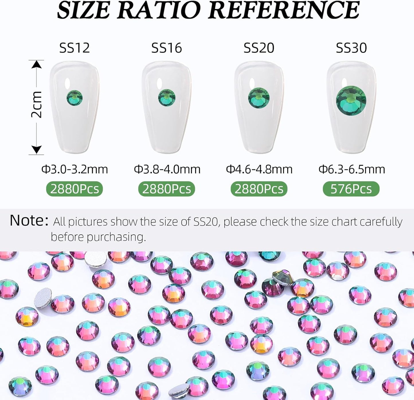 Green Volcano Flatback Rhinestones, Glass Rhinestones for Nail Art and Craft, Glue Fix, Loose Crystal Gemstones(Green Volcano, SS30, 576pcs, 6.4-6.6mm)