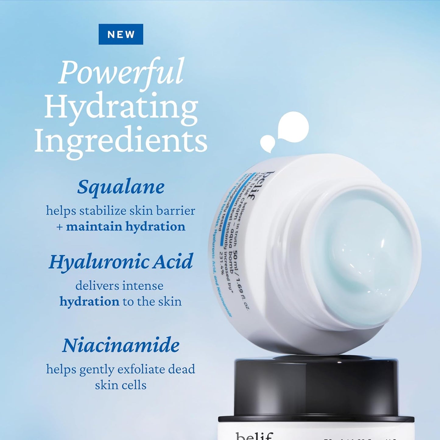 belif Aqua Bomb – Daily Niacinamide Hydrating Moisturizer, Lightweight Plumping Facial Cream with Hyaluronic Acid & Squalane, Cooling Effect, Anti-Aging Korean Skincare, 0.84 fl oz (25ml)