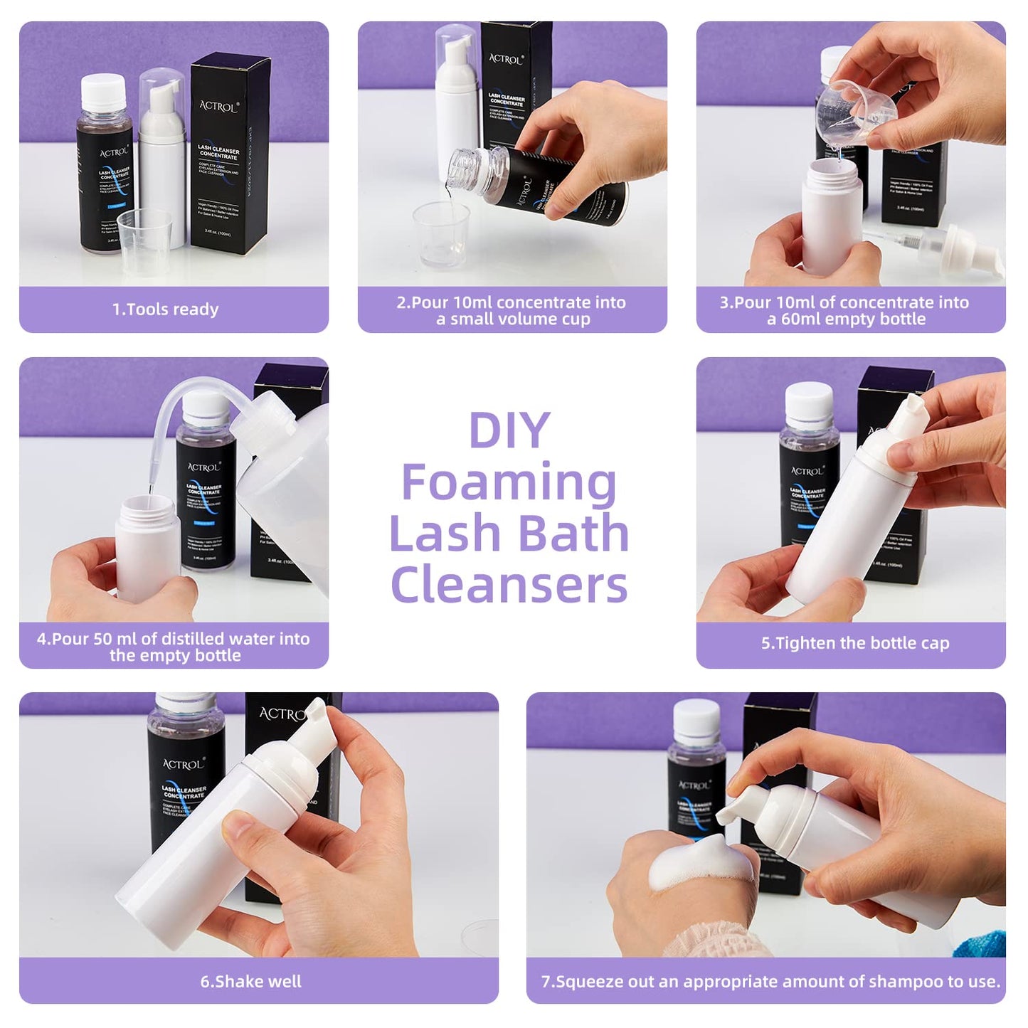 Eyelash Cleanser Concentrate 200ml Bubble Gum Professional Lash Shampoo Foaming Cleanser DIY Paraben & Sulfate Free Non-lrritating Wash for Extensions Lashes Care-Makes 20 Bottles