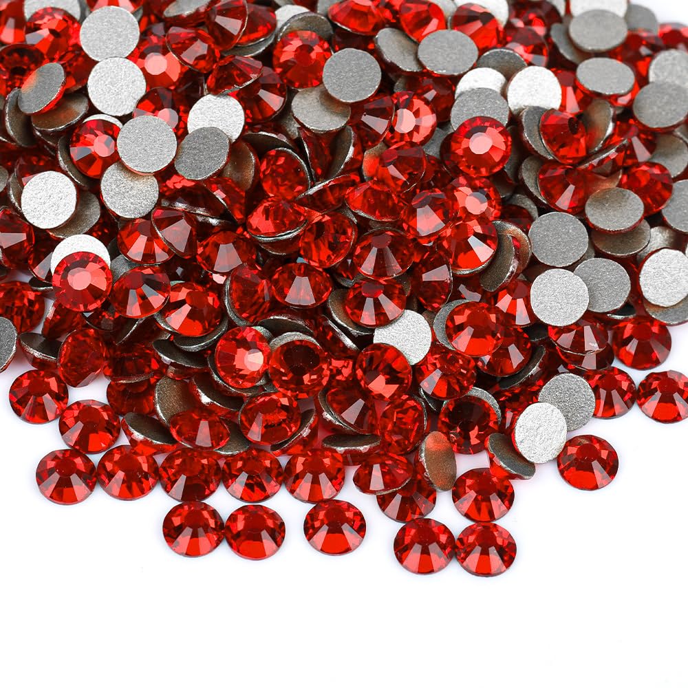 Flatback Glass Rhinestones,Bedazzler Gems 1440pcs Non Hotfix Crystal Rhinestones for Nail Charms Crafts Clothes Tumblers,Red,SS16