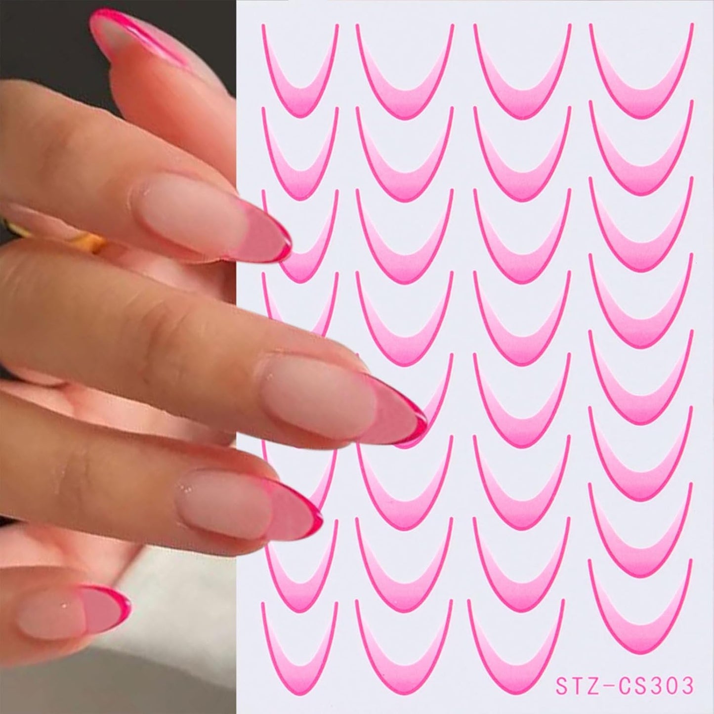 380 Pcs French Tips Nail Stickers, 8 Sheets Self-Adhesive Gradient Orange Black Rose Blue French Tips for Women Girls, 2025 Spring French Tip Nail Stickers Trendy Designs