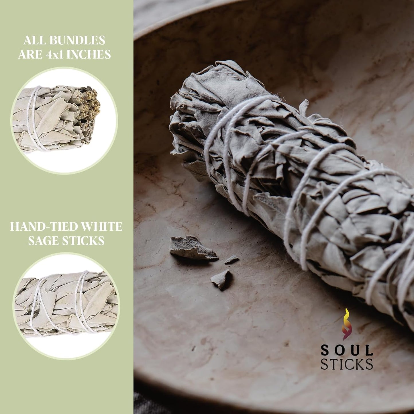 SOUL STICKS 4 Inch 12-Pack Organic California White Sage Smudge Sticks Bulk for Home Cleansing, Negative Energy Removal, Good Energy Meditation & Smudging Rituals | Pure Sage Bundles