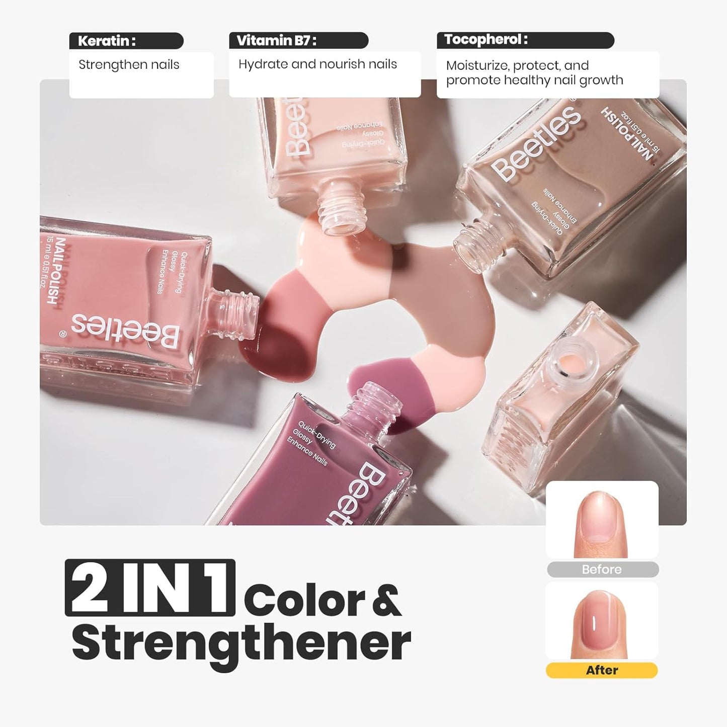 Beetles Pink Nail Polish Set, 5 Colors Nude Pink Jelly Collection Quick Dry Long Lasting Nail Polish Base & Top Coat and Cuticle Serum Kit Spring DIY Care for Nail Home Gift Sets For Women