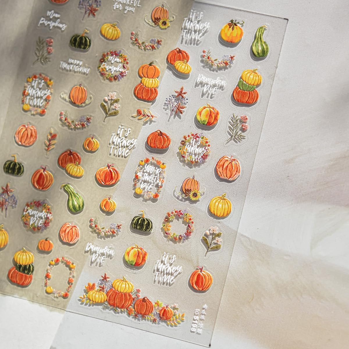 Pumpkin Nail Stickers for Art Fall Nails Stickers 5D Embossed Self-Adhesive Thanksgiving Day Autumn Maple Leaf Flower Wreath Nails Decals Holiday Maple Leaves Manicure Decoration for Salon Nail 1Sheet