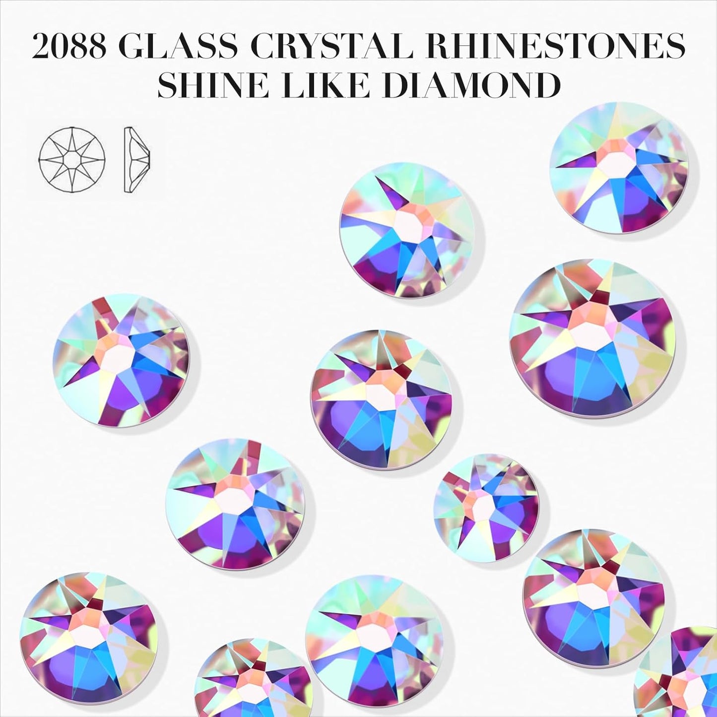 Novani 500pcs Crystal AB Rhinestones Flat Back Round Rhinestone Style 2088 Sparkly Crystal Gemstones for Nail Art and Crafting,SS6(1.9-2mm