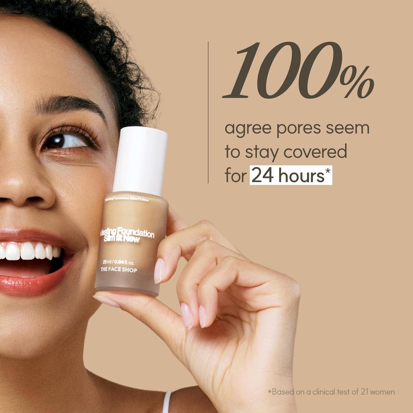 THE FACE SHOP Ink Lasting Liquid Foundation, Full Coverage, 72‑Hour Wear Semi‑Matte Finish, Makeup with Bakuchiol, W410 Walnut, 0.84 Fl. Oz.