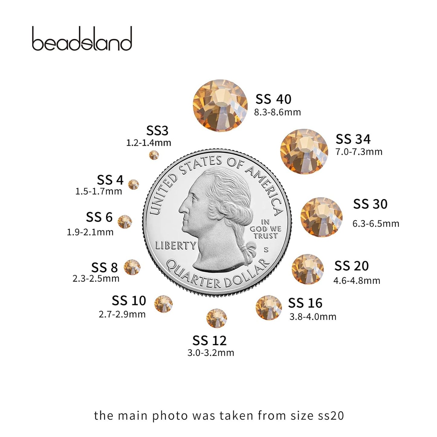 Beadsland 1440 Pieces Flat Back Crystal Rhinestones Round Gems,Golden Shadow,SS10,2.7-2.9mm