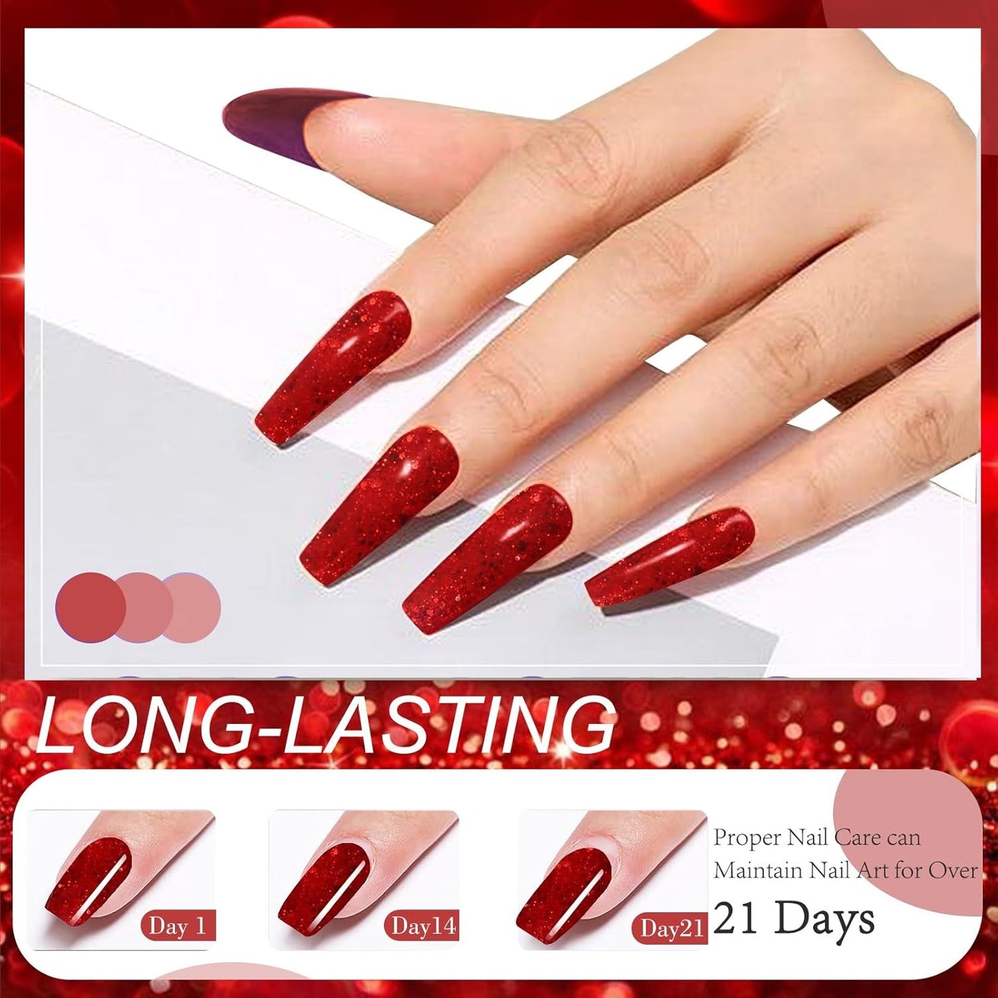 Dip Powder Set, Honey Joy 6 Colors Classic Red Collection Glitter Dipping Powder Set Nail Art Manicure DIY Salon Home Gifts for Women, No Need Nail Lamp Cured, DP-T