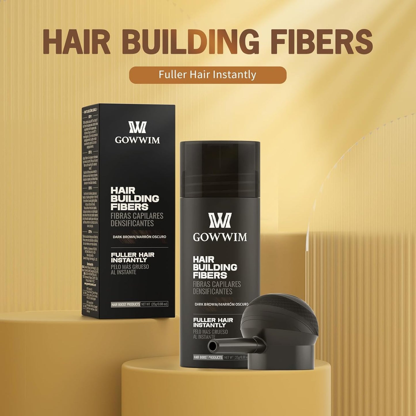 gowwim Hair Thickening Fibers Best 2-in-1 Kit Set,Keratin Hair Building Fibers & Spray Application Atomizador Pump Nozzle,Instantly Cover Sparse Hair Areas (Dark brown)