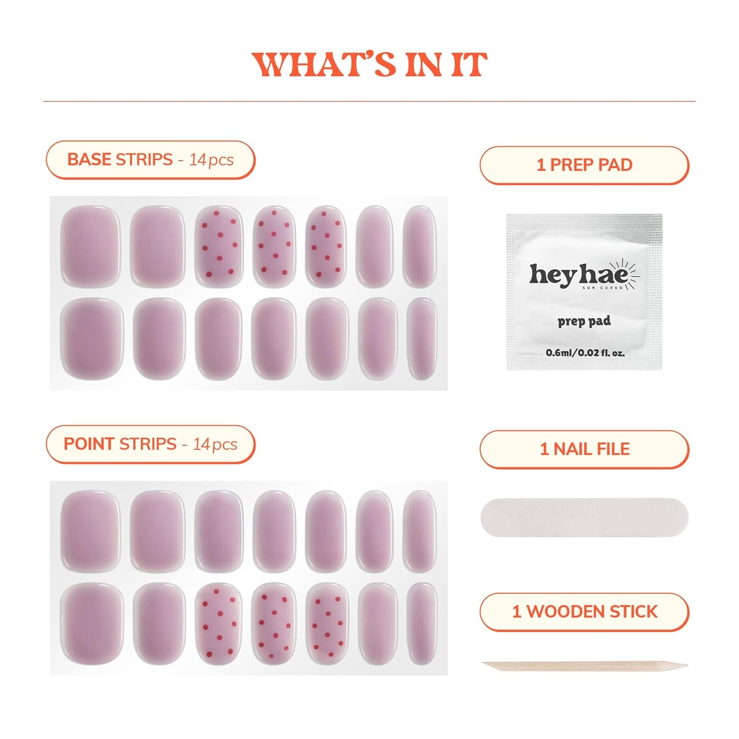 Semi Cured Gel Nail Strips | No LED Lamp Needed | Summer, Solid, Purple | Easy Apply & Remove, Salon Quality | Includes 28 Strips, 1 Prep Pads, Nail File & Wooden stick - Hey, Cute as a Button
