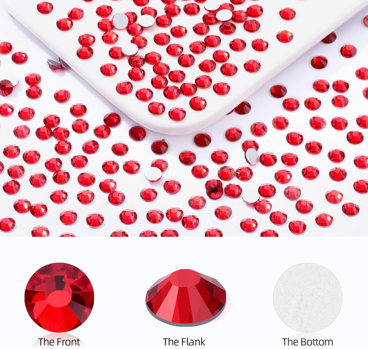 Light Siam Flatback Rhinestones, Glass Rhinestones for Nail Art and Craft, Glue Fix, Loose Crystal Gemstones(Red, SS12, 1440pcs, 2.9-3.0mm)