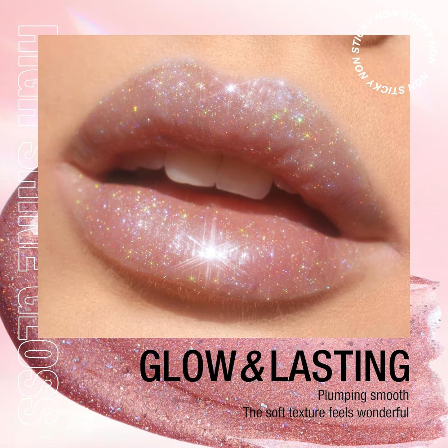 LANGMANNI 4 Colors Diamond Glitter Lip Gloss Set,Long Lasting High Shine Shimmer Liquid Lipstick Set,Hydrating,Moisturizing Lip Gloss Kit Gift Makeup For Girls(#05+06+07+08)