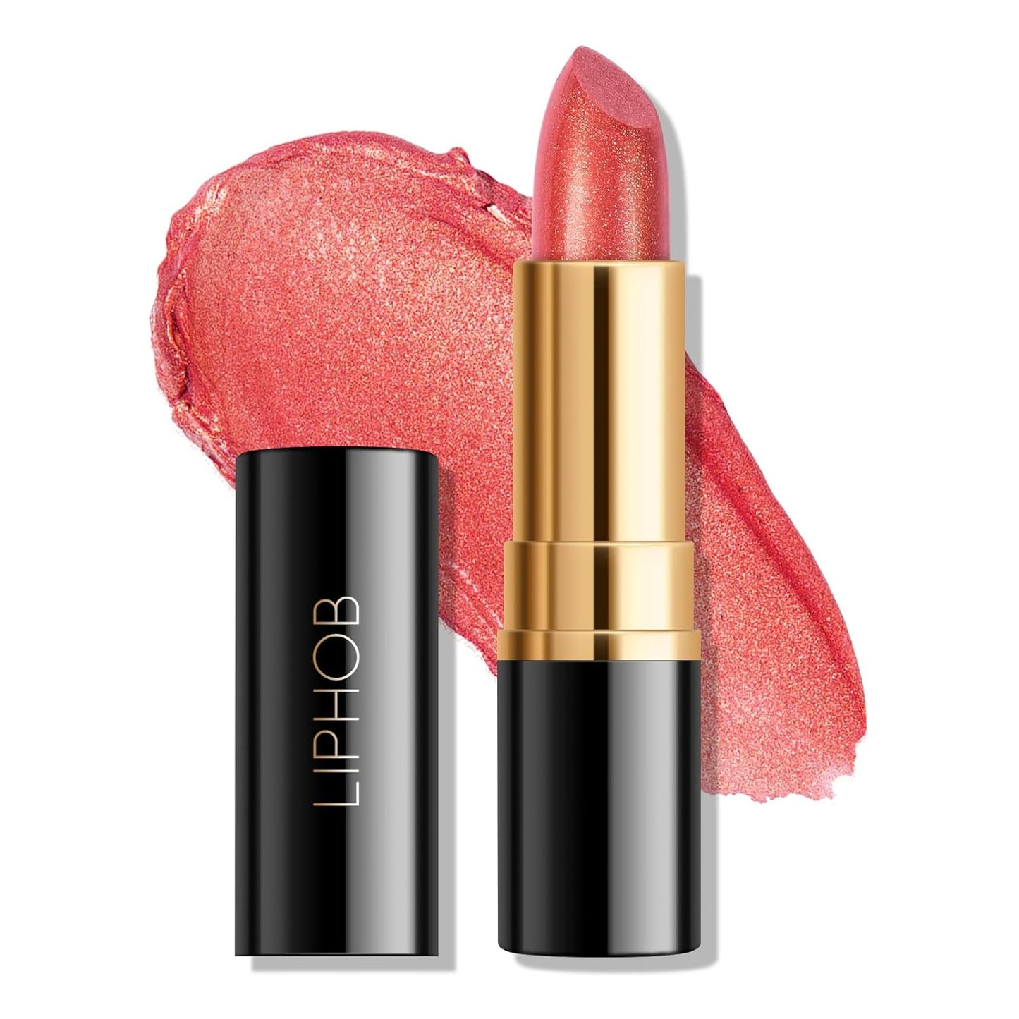 KYDA Red Shimmer Lipstick, Metallic Pearl Lipstick, Lasting Non-sticky Glitter Lips Color, High Glossy Lips Makeup for Women, Real Red