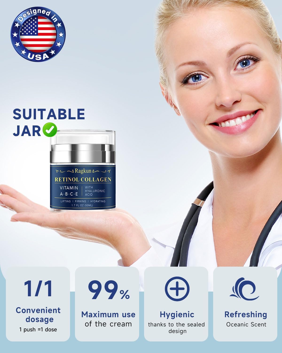 Retinol Cream for Face, Collagen Neck Creams for Tightening and Firming, Anti Aging Facial Moisturizer for Women & Men, Instant Face Lift Wrinkle Cream with Glycolic Acid Pads