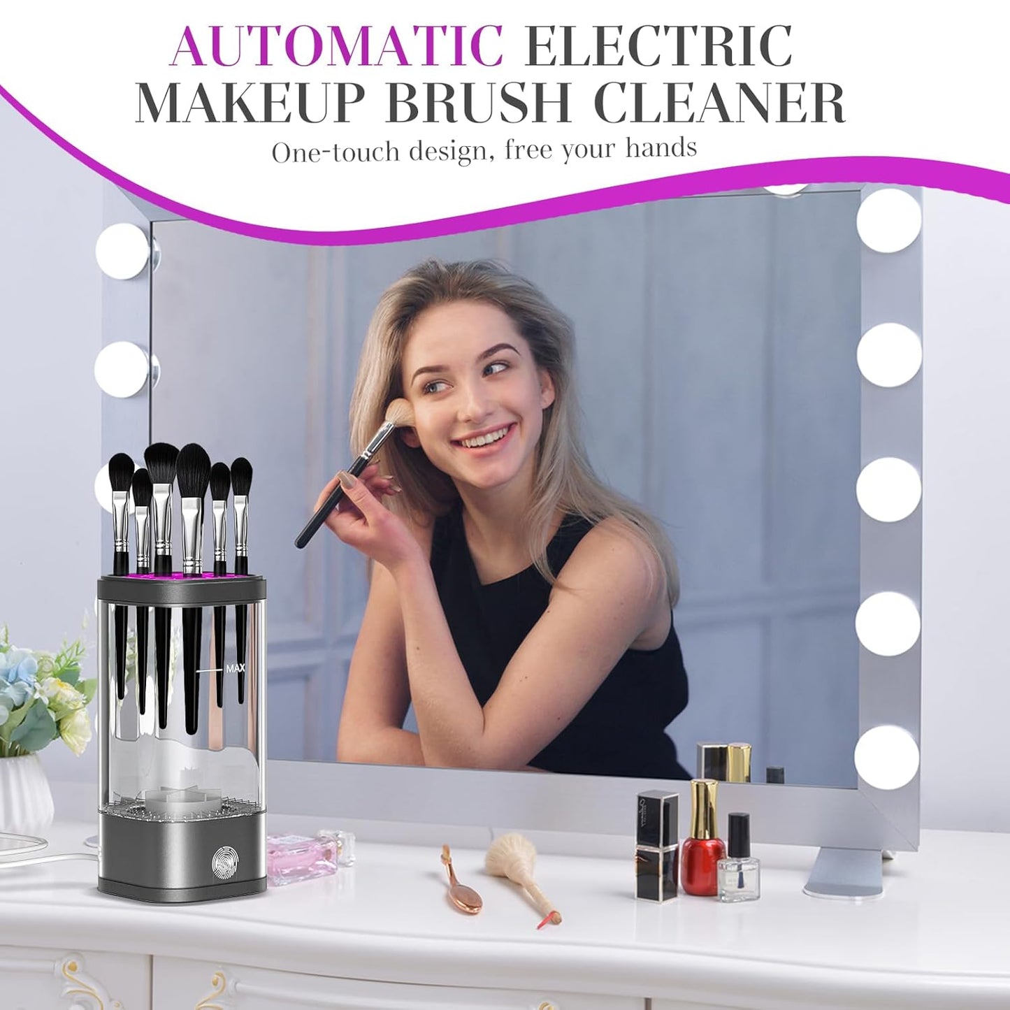 Electric Makeup Multi-Functional Cosmetic Brush Cleaner, Portable Automatic Makeup Brush Cleaning Solution With Dryer-Holder, Charger, USB-C cable, Beauty Gift for Women