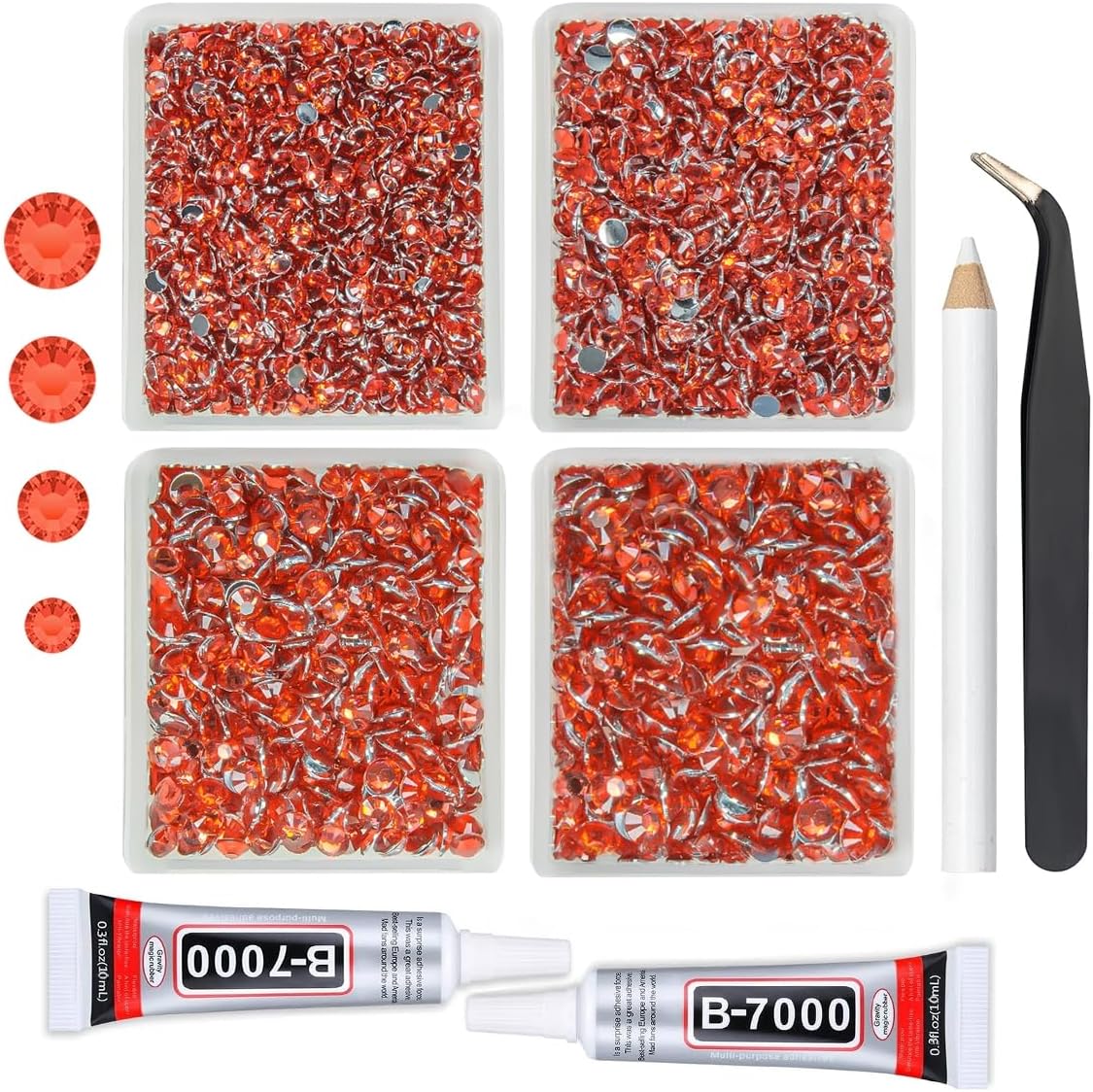 4 Boxes Light Red Crystal Resin Rhinestones w B7000 Glue for Bedazzling Crafting 3mm 4mm 5mm 6mm Flatback Stones Diamonds Crystals Gems for Face Eyes Makeup Tumblers Bottles DIY Crafts Clothes