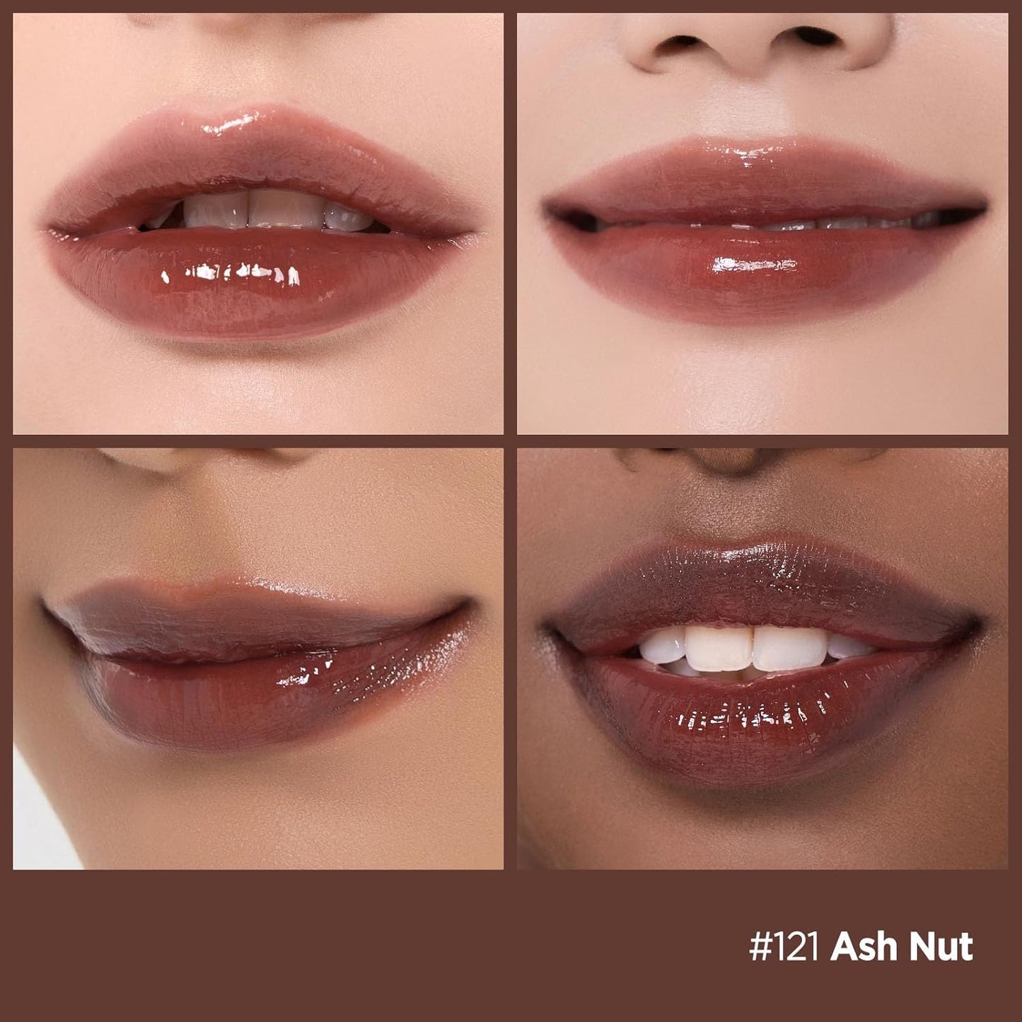 Laka Fruity Glam Tint, 4.5g/0.15 oz., Glowing Lip Stain with Wide Color Spectrum, Hydrating & Lightweight Texture, Long-Lasting Bold Stain, Non-Sticky, Vegan, K-Beauty (#121 Ash Nut)