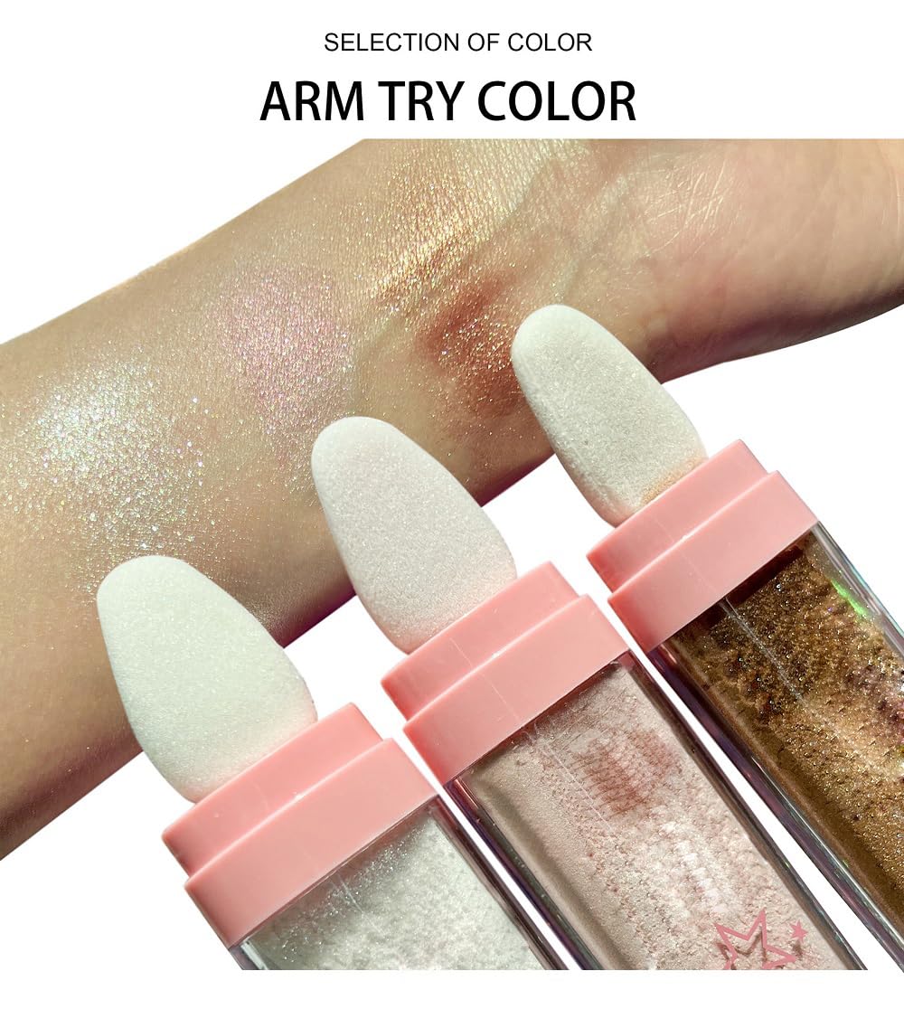 Glitter Powder Highlighter Makeup,Body Brightens the Natural and Face Blusher Patting Powder Highlighter Makeup Beauty Glitter.(02# Fairy pink)
