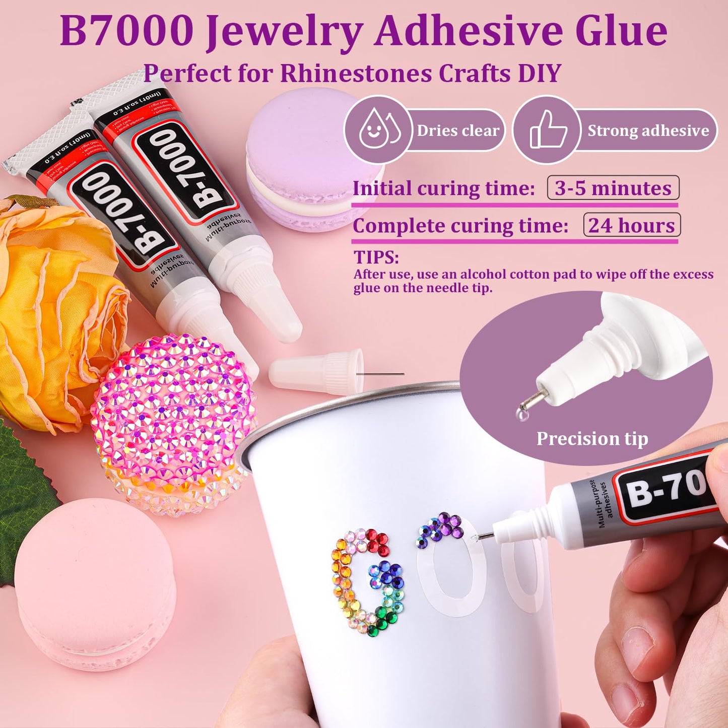 12600Pcs Resin Rhinestones for Bedazzling with Tweezers, Multicolor 4mm Rhinestones for Crafting with 3Pcs 10ml B7000 Jewelry Glue for DIY Crafts Clothing Tumblers Shoes Fabric Nail Art
