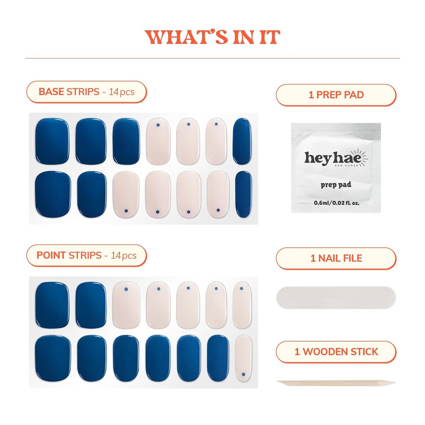 Semi Cured Gel Nail Strips | No LED Lamp Needed | Solid, Blue, Spring | Easy Apply & Remove, Salon Quality | Includes 28 Strips, 1 Prep Pads, Nail File & Wooden Stick - Hey, Let's Play Ball