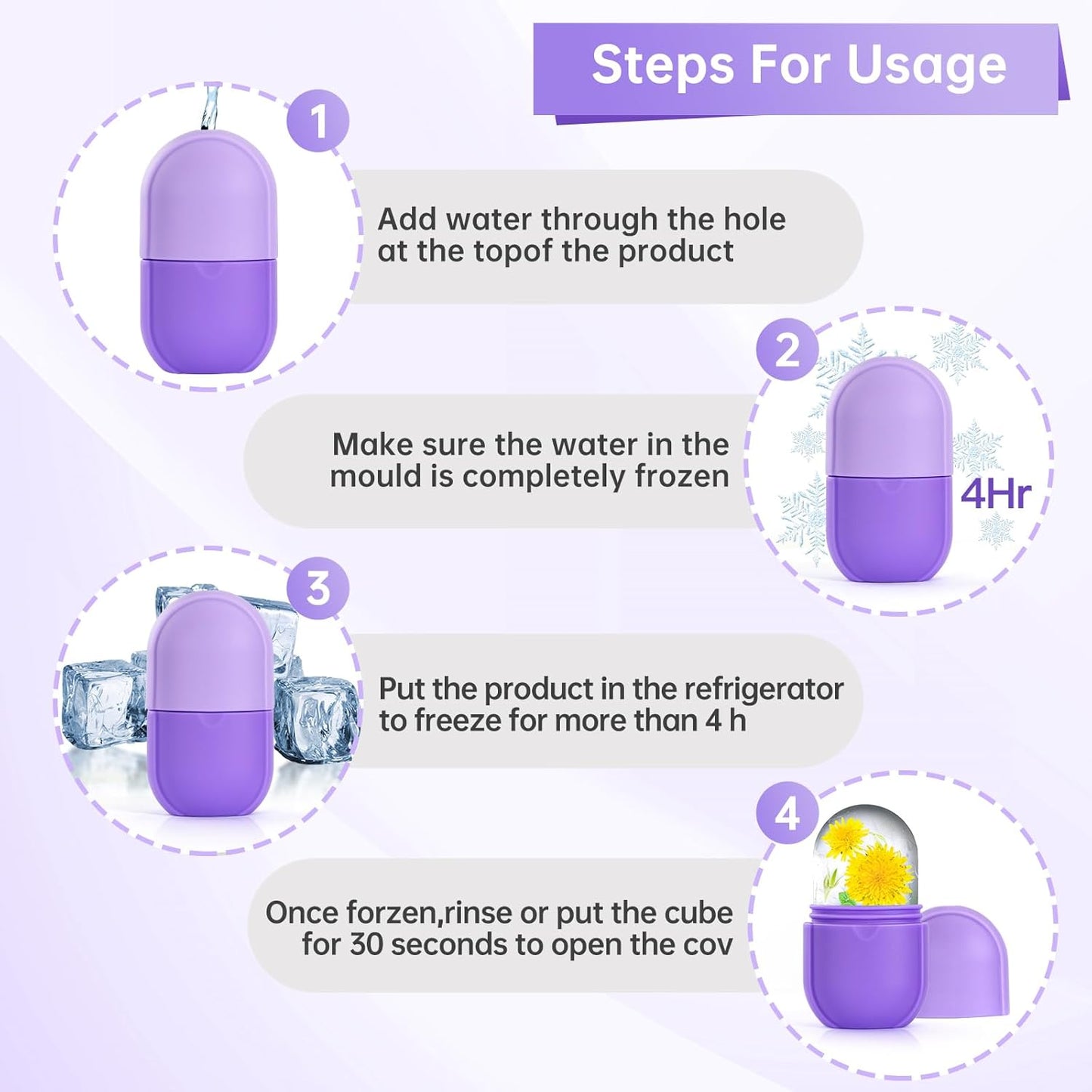 IMEASY Ice Roller for Face and Eye, Upgrated Skin Care Tools, Ice Facial Cube, Gua Sha Face Massage, Silicone Ice Mold for Face Beauty (Purple)
