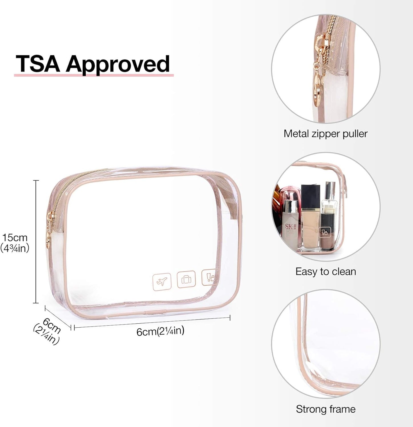 BAGSMART Toiletry Bag Hanging Travel Makeup Organizer with TSA Approved Transparent Cosmetic Bag Makeup Bag for Full Sized Toiletries, Large-Pink