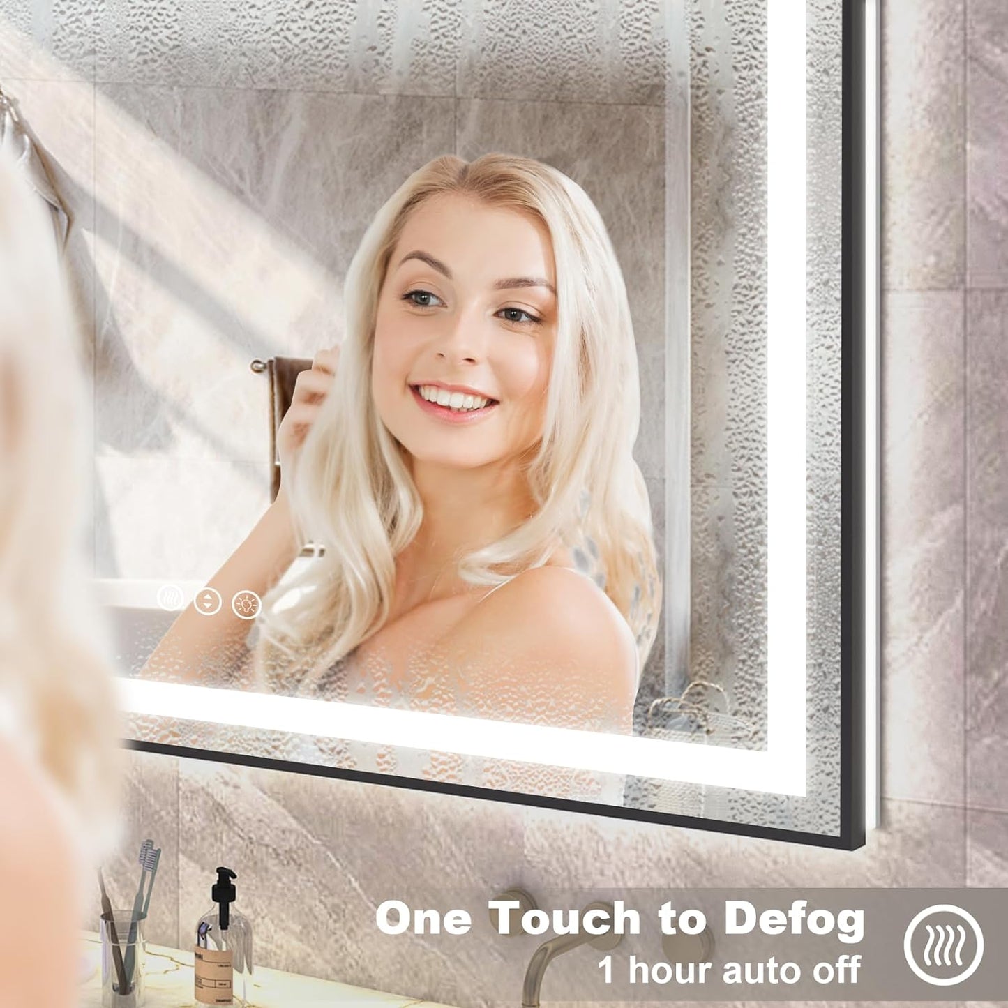 OKPAL 28x36 Black Frame LED Bathroom Mirror, Lighted Bathroom Mirror with Lights, Frontlit & Backlit Lighted Vanity Mirror, Anti-Fog, Dimmable, Shatterproof, Horizontal/Vertical