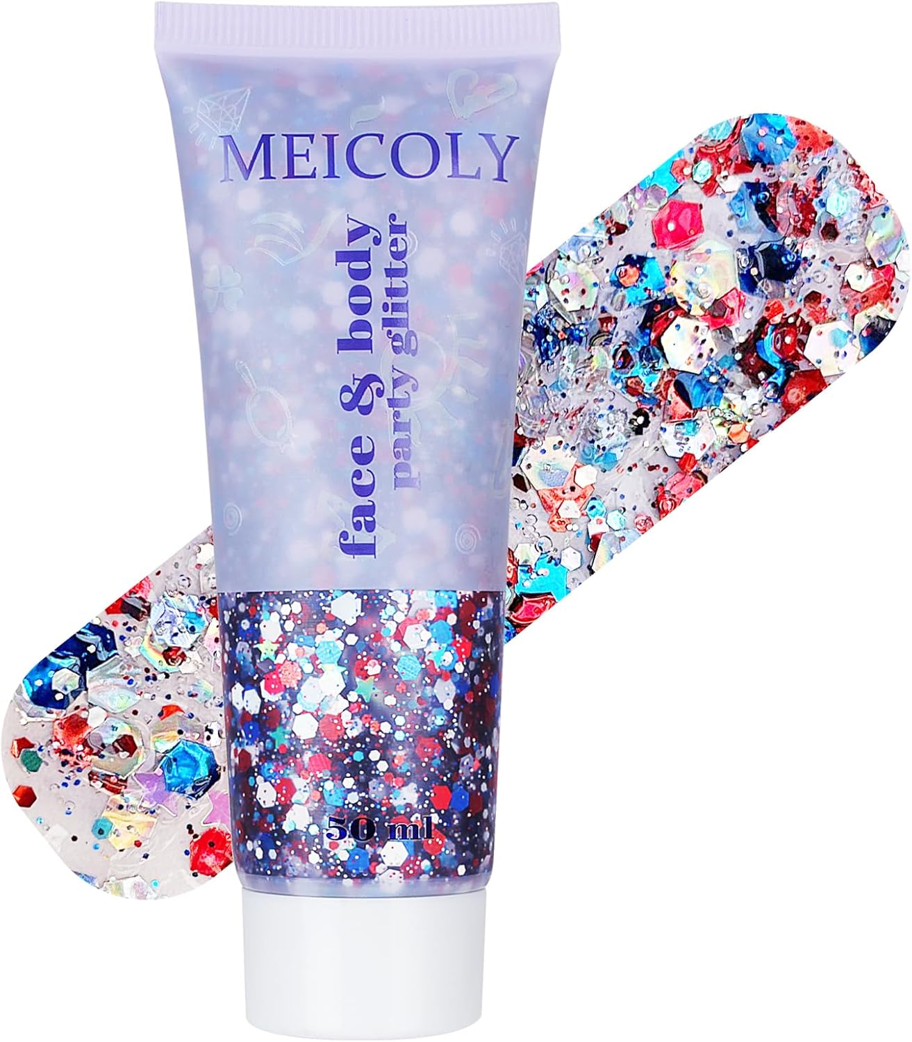 MEICOLY Red White and Blue Body Glitter,4th of July Accessories Hair Glitter for Kids,4th of July Outfits for Women,Fourth of July Patriotic Face Glitter for President's Day Veterans Day
