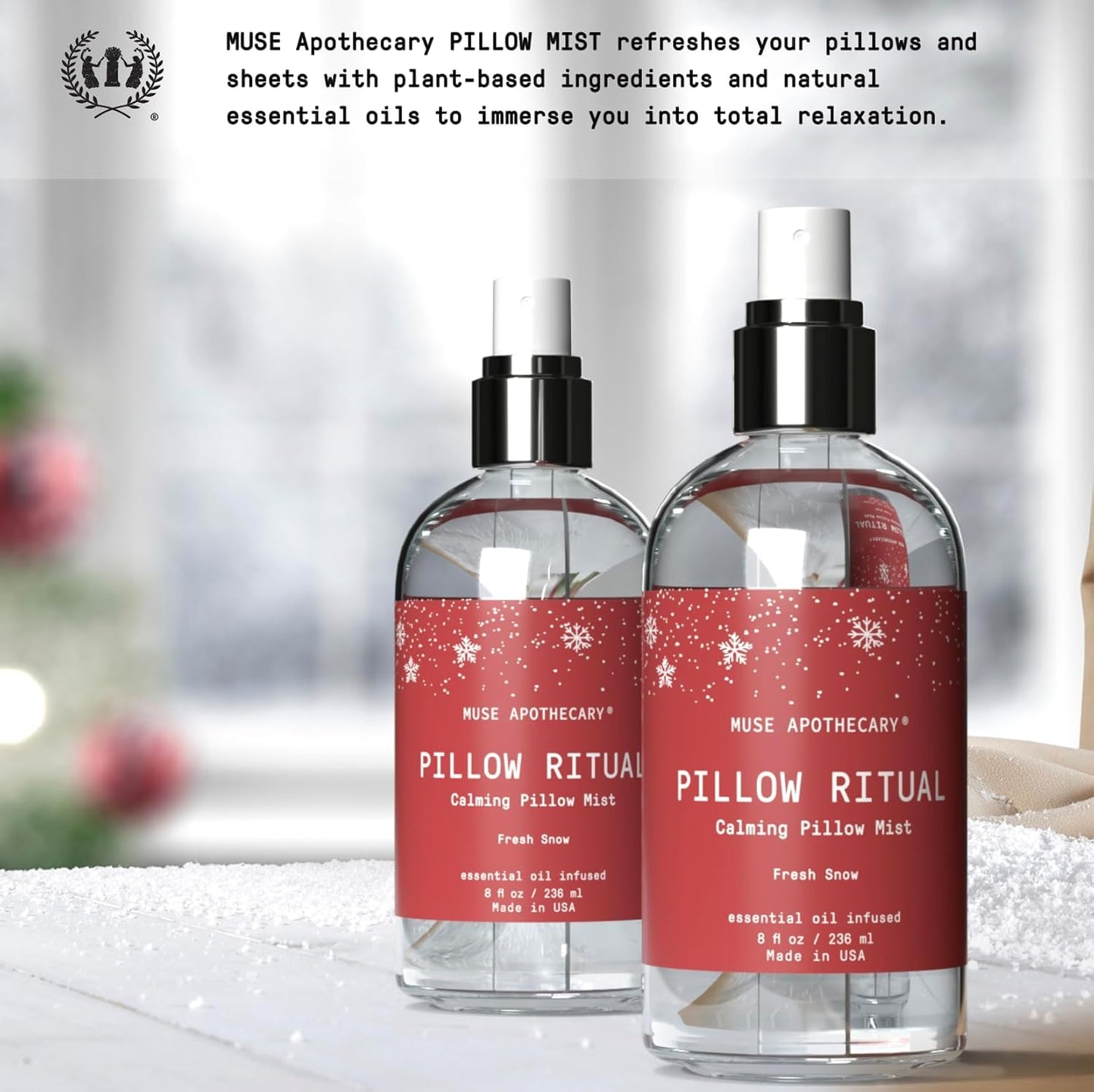 Muse Apothecary Pillow Ritual - Aromatic, Calming and Relaxing Pillow Mist, Linen and Fabric Spray - Infused with Natural Aromatherapy Essential Oils - 8 oz, Fresh Snow