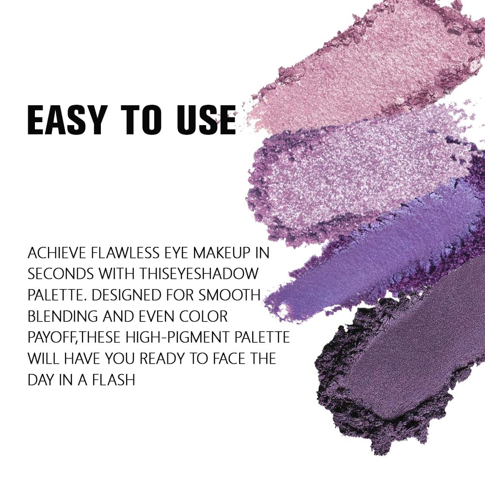 4 Colors Dark Purple Pink Eye Shadow Powder Palette Makeup, Neutral Matte Shimmer Cream Quads Eyeshadow Palette for Women Highly Pigmented Waterproof, paleta de sombras de ojos, Vegan, 05