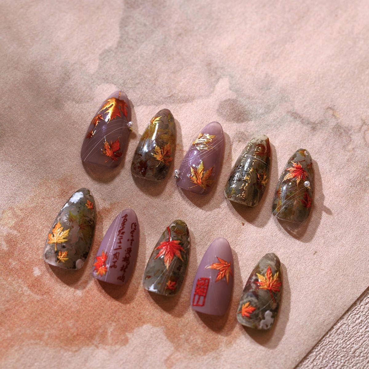 Maple Leaf Nail Stickers Fall Nail Sticker for Nails Art Gold Nail Decals with Jelly Design 5D Embossed Self Adhesive Autumn Nails Charms Decoration for Women Thanksgiving Day Manicure Accessories
