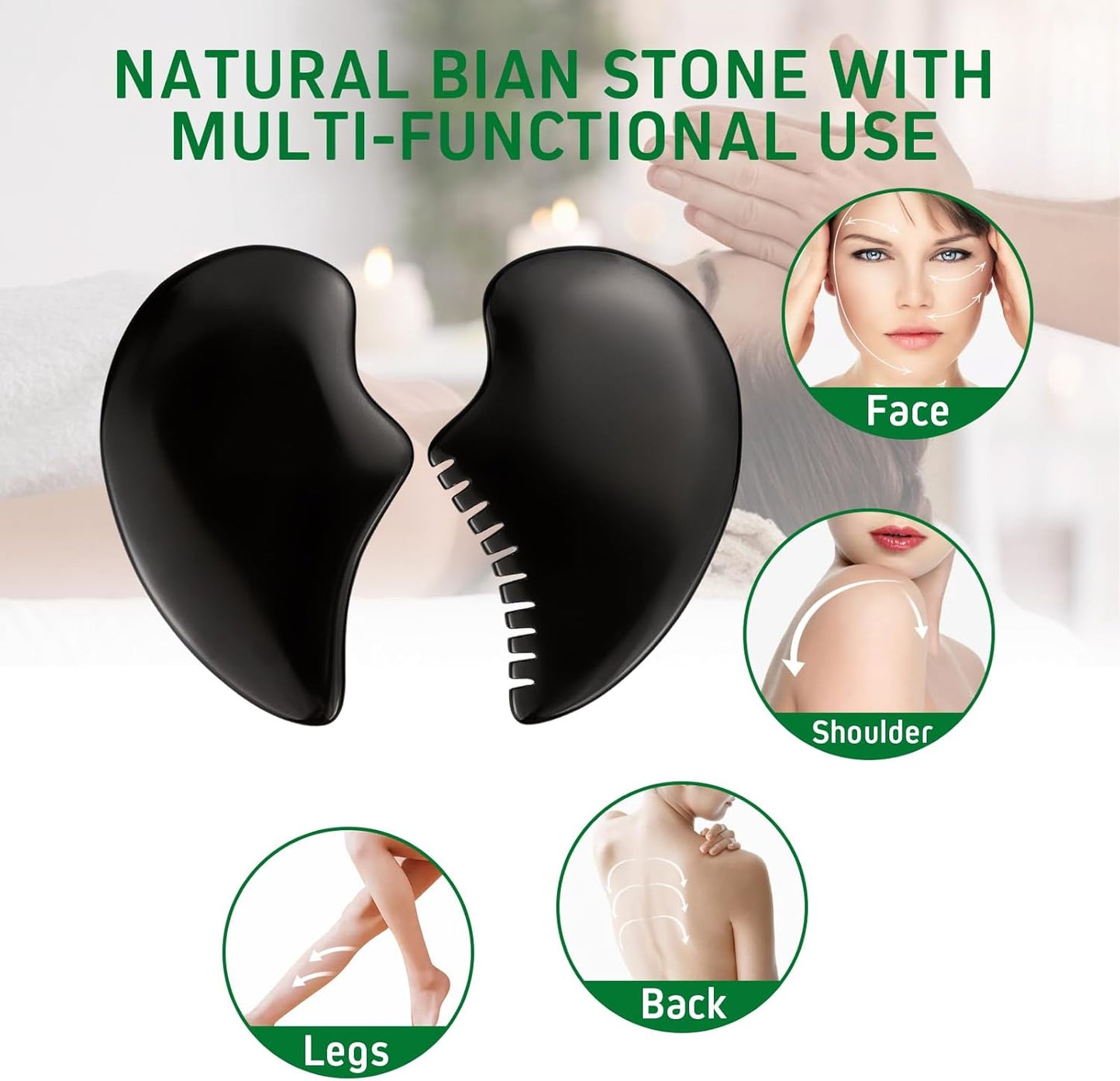 Bian Stone Gua Sha Facial Tools Scraping Massage Face Guasha Board Scraping Plate(Seahorse 2pcs)