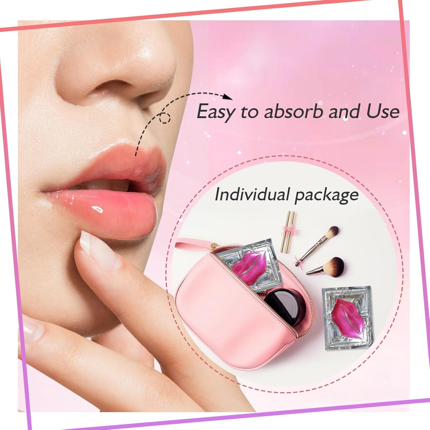 Adofect 30 Pieces Collagen Crystal Lip Masks,Pink Lip Patches& Moisturizers Collagen Lip Pads Great for Hydrating Skin, Anti Chapped & Anti-Aging and Plump Your Lips,Pink