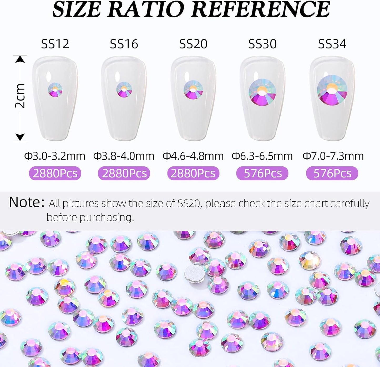 Crystal AB Flatback Rhinestones, Glass Rhinestones for Nail Art and Craft, Glue Fix, Loose Crystal Gemstones(Crystal AB, SS16, 2880pcs, 3.8-4.0mm)