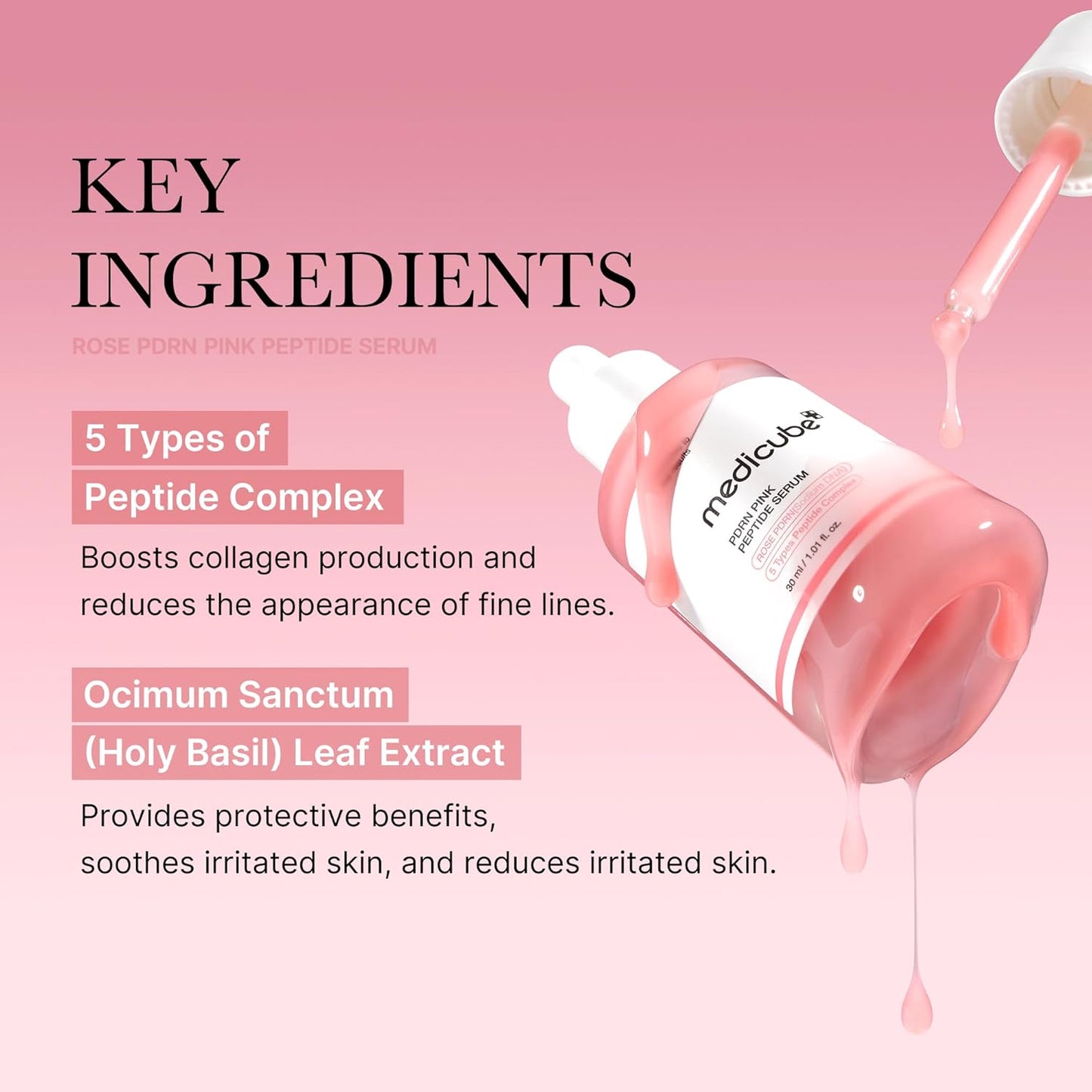medicube PDRN Pink Peptide Serum, Pink glow serum, Peptide, Niacinamide, Hydrating & Moisturizing & Firming, Uneven Skin Tone, Korean Skincare | 1.01 fl.oz. (1.01 fl.oz., Rose PDRN (Vegan))